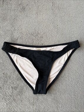 Simons Black Ruched-Side Bikini Bottom